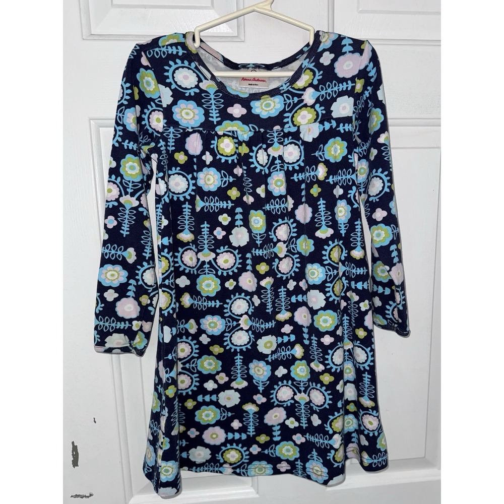 Hanna Andersson Girls Size 120 (US 7) Long Sleeve Floral Cotton Jersey Dress